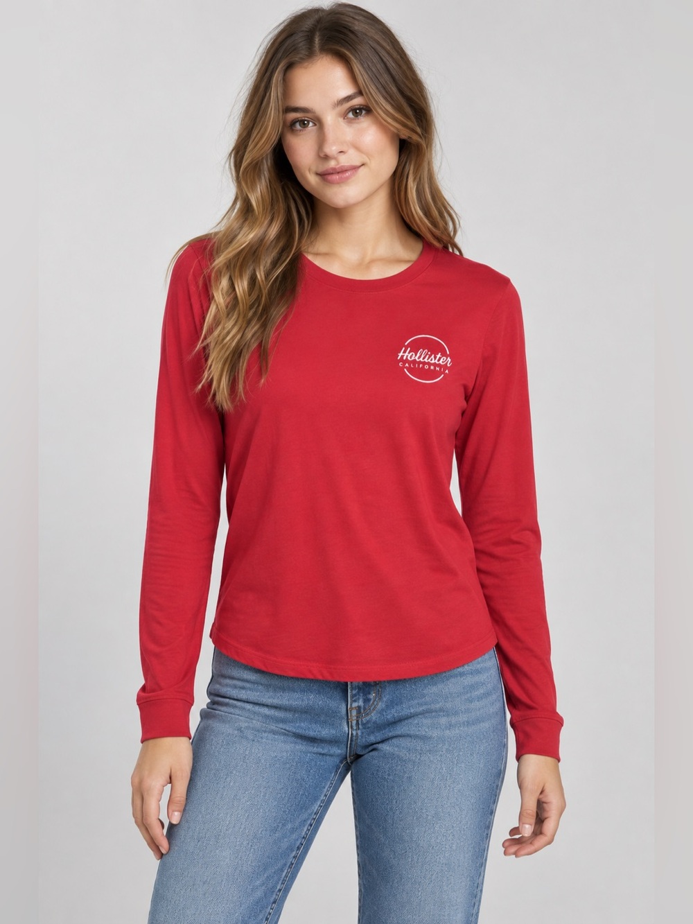 Hollister California Red Long Sleeve Graphic Tee Shirt Small Logo